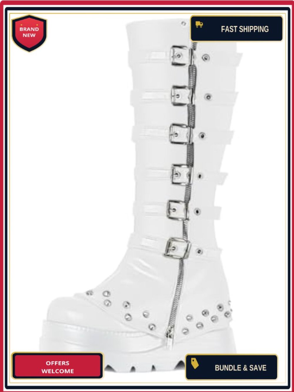 Women's Knee High Goth Platform Boots Vegan Leather Chunky Heel Punk Cosplay